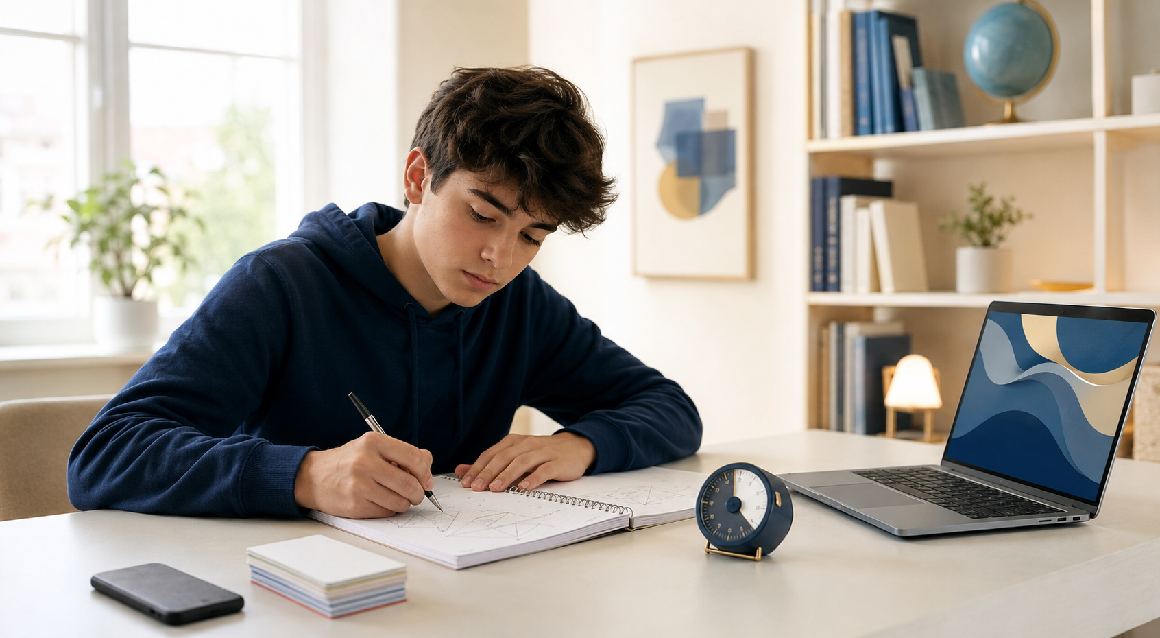 A calm, hopeful Smart Study System learning scene